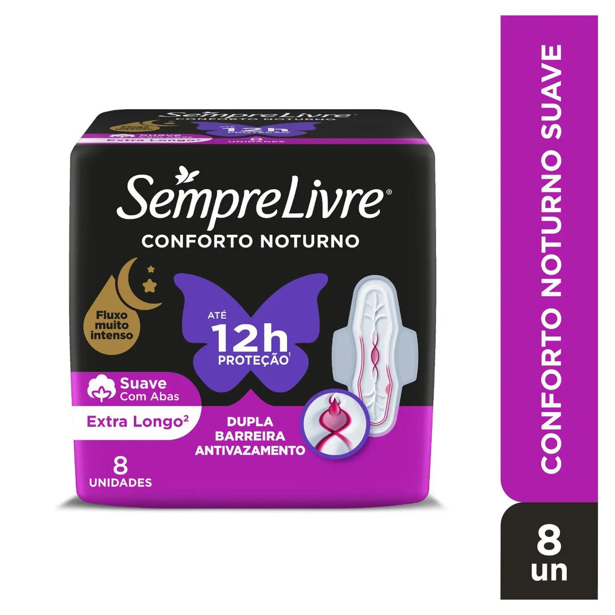 Absorvente Sempre Livre Conforto Noturno Cobertura Suave Com Abas com 8 unidades