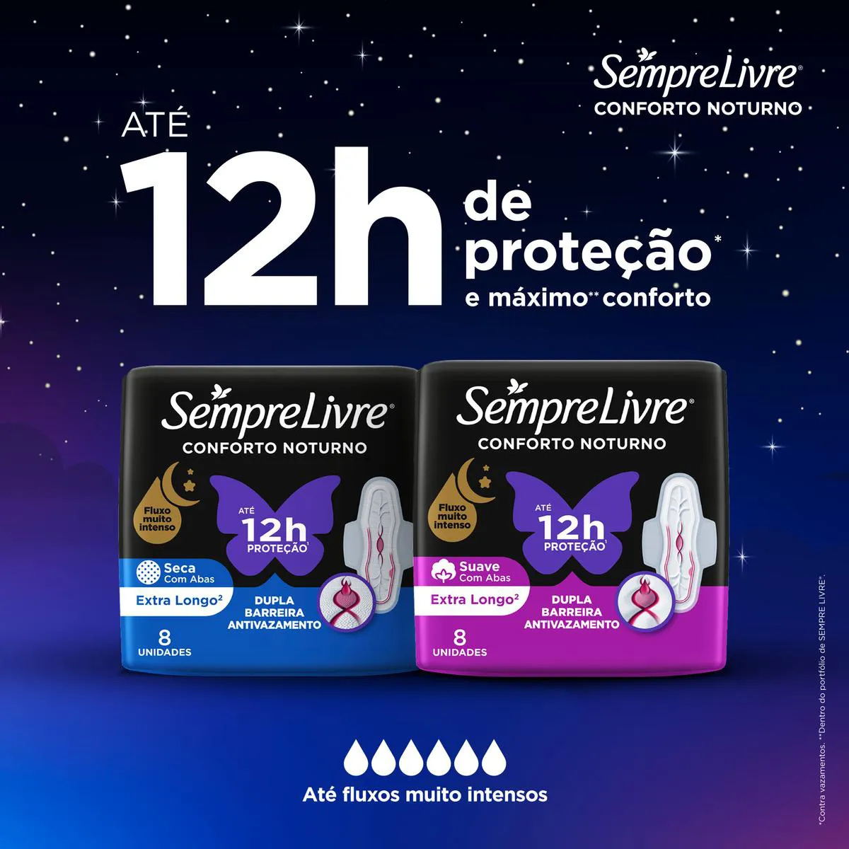 Absorvente Sempre Livre Conforto Noturno Cobertura Suave Com Abas com 8 unidades