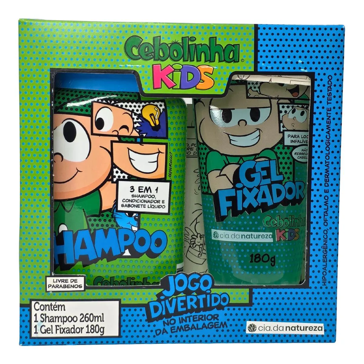 Kit Shampoo 3 em 1 Extrato de Kiwi e Maçã + Gel Fixador Cebolinha Kids Cia. da Natureza