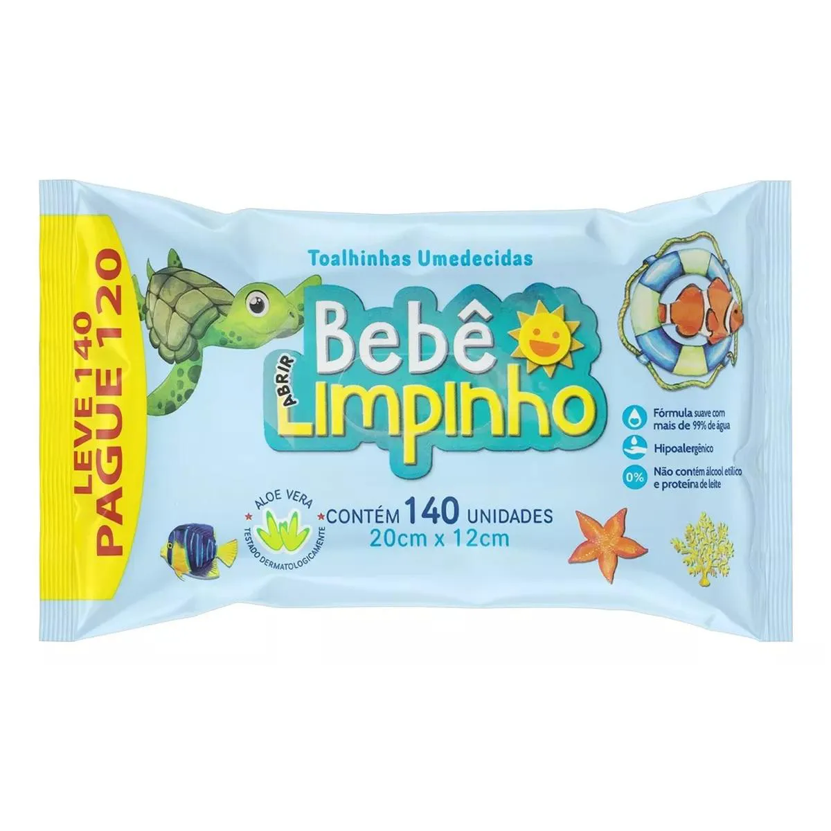 Toalhinhas Umedecidas Aloe Vera Bebê Limpinho 140Und 20Cm X 12Cm