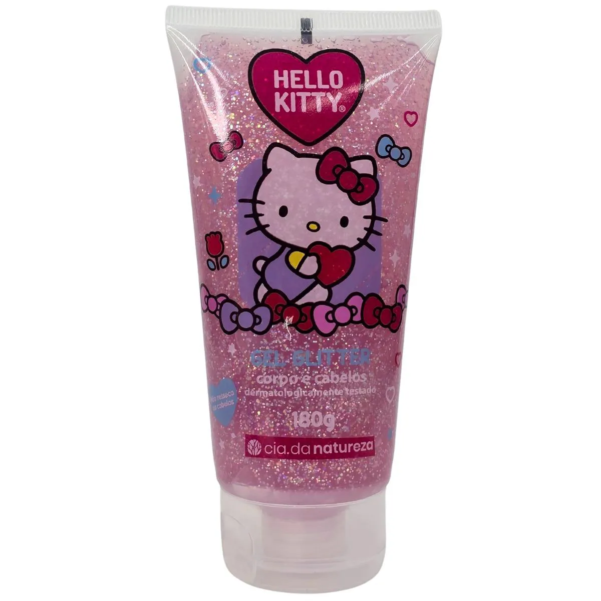 Gel Glitter Corpo e Cabelo com Extrato de Aloe Vera Hello Kitty Cia. da Natureza 180G
