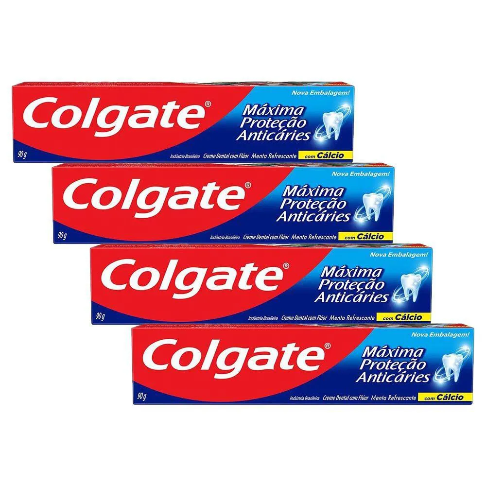 Kit 4 Cremes Dentais Colgate Máxima Proteção Anticáries 90G