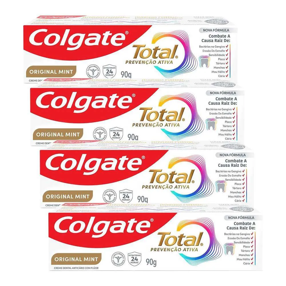 Kit 4 Cremes Dentais Colgate Total Mint Prevenção Ativa 90G