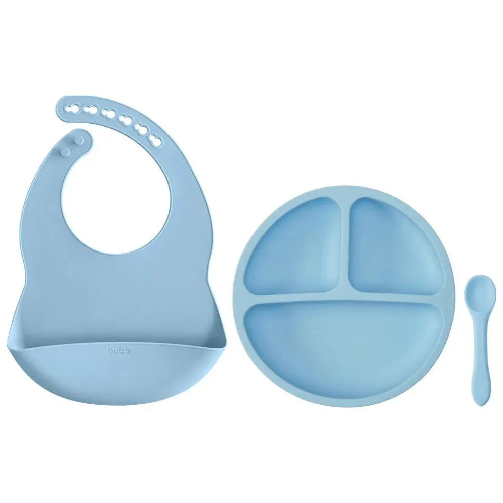 Kit Refeição Introdução Alimentar em Silicone Azul Buba