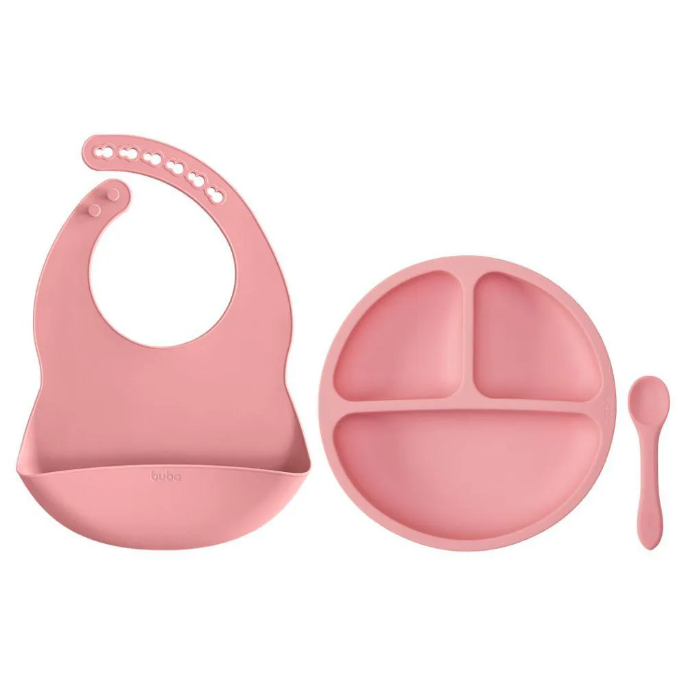 Kit Refeicao Introducao Alimentar em Silicone Rosa Buba