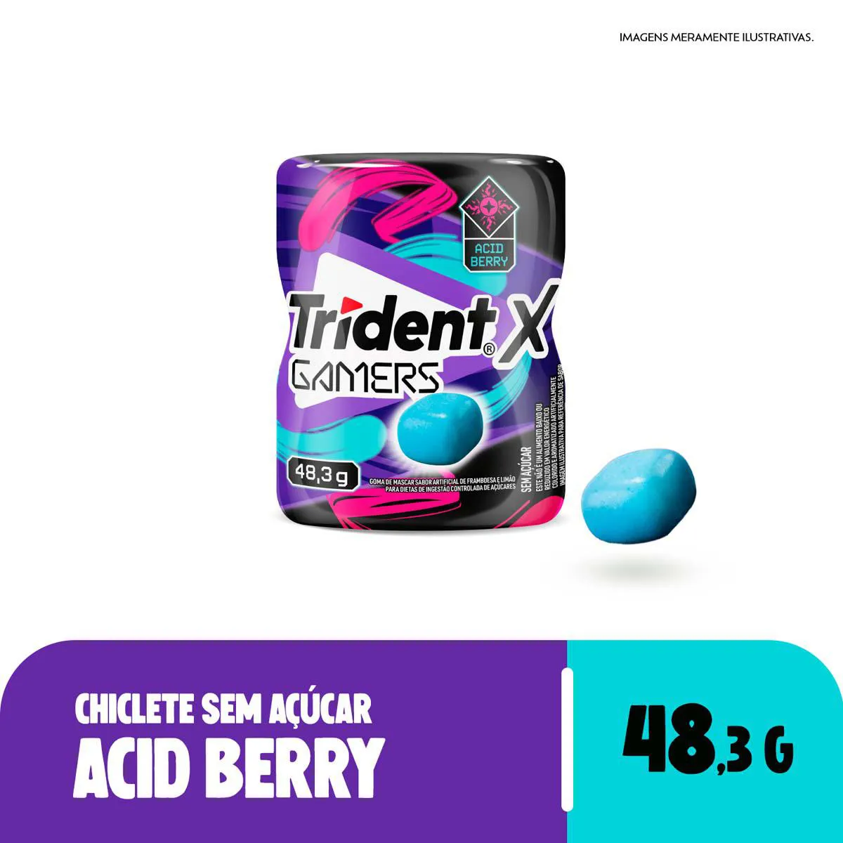 Goma de Mascar Trident X Gamers Acid Berry Sem Açúcar 48,3g