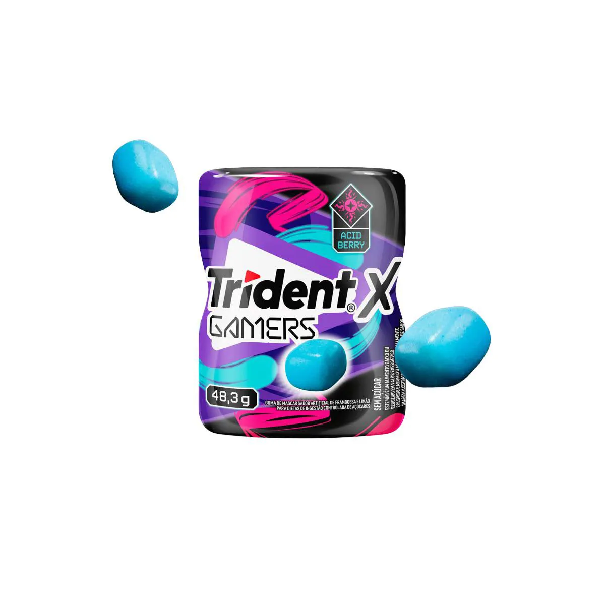 Goma de Mascar Trident X Gamers Acid Berry Sem Açúcar 48,3g