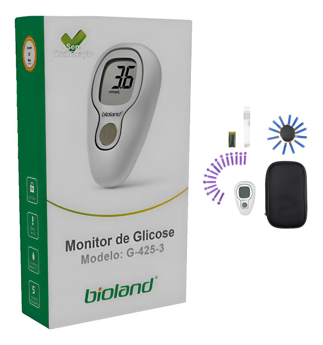 Medidor de Glicose Glicemia no Sangue Completo Bioland