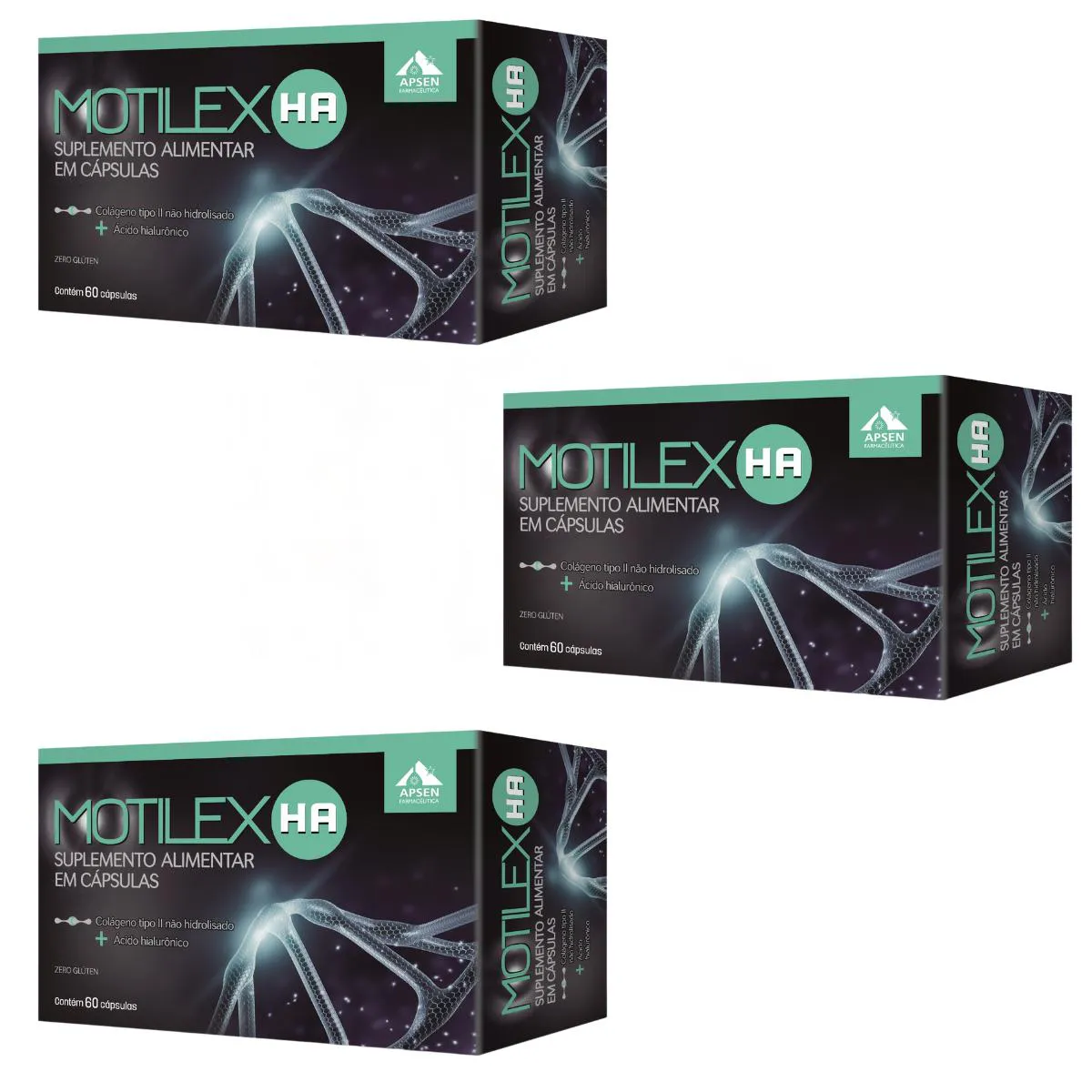 Kit 3 Motilex Ha Apsen – Colágeno Tipo Ii + Ácido Hialurônico – 60 Cápsulas Cada