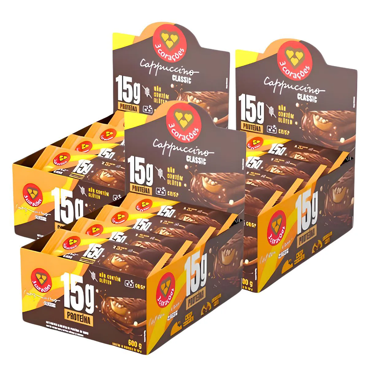 3X Barra Proteica 3 Corações Cappuccino Classic 12Un 50G
