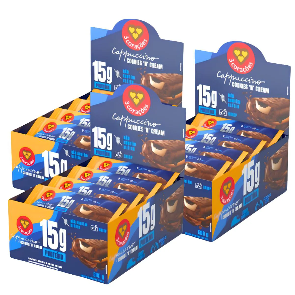 3X Barra Proteica 3 Corações Cappuccino Cookies 12Un 50G Cappuccino Cookies N Cream