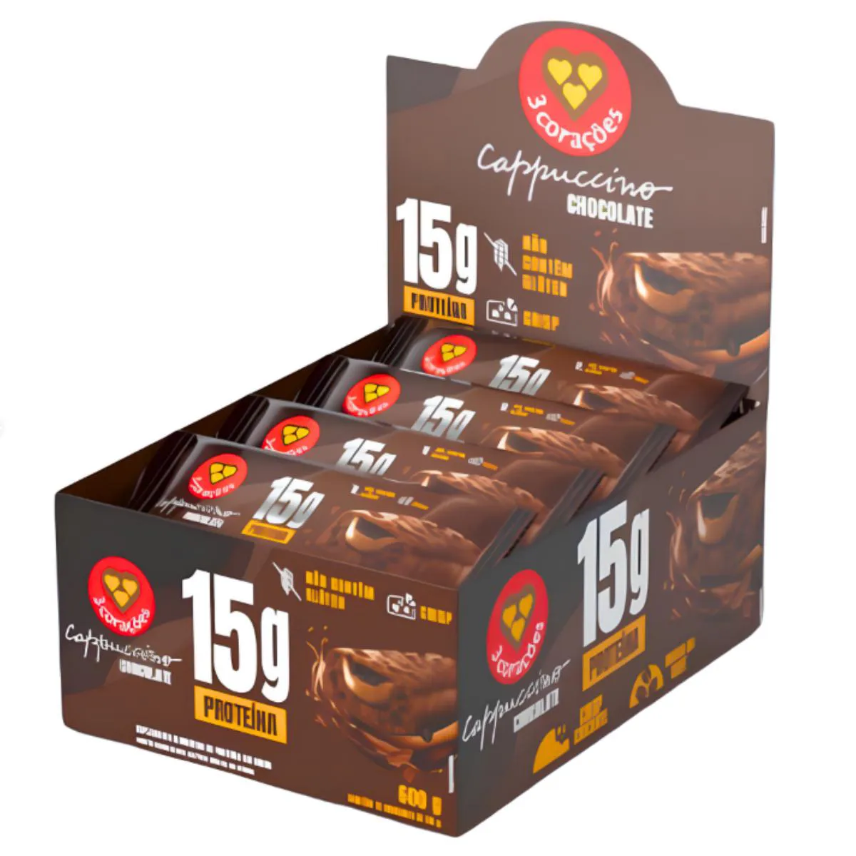 Barra Proteica 3 Corações Cappuccino Chocolate 12Un 50G