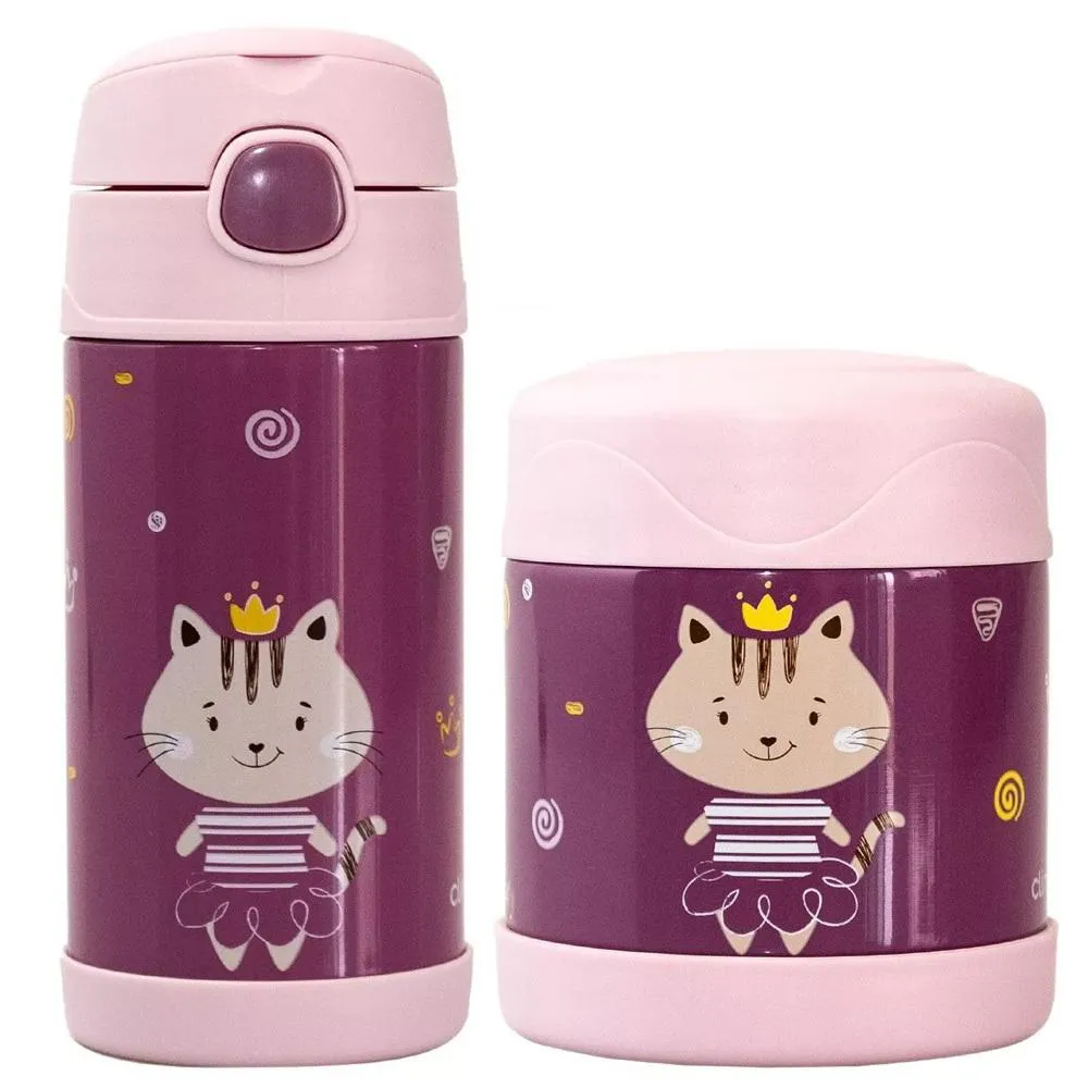 Garrafinha Térmica com Canudo 310Ml + Pote Térmico 330Ml Milke Rosa Clingo
