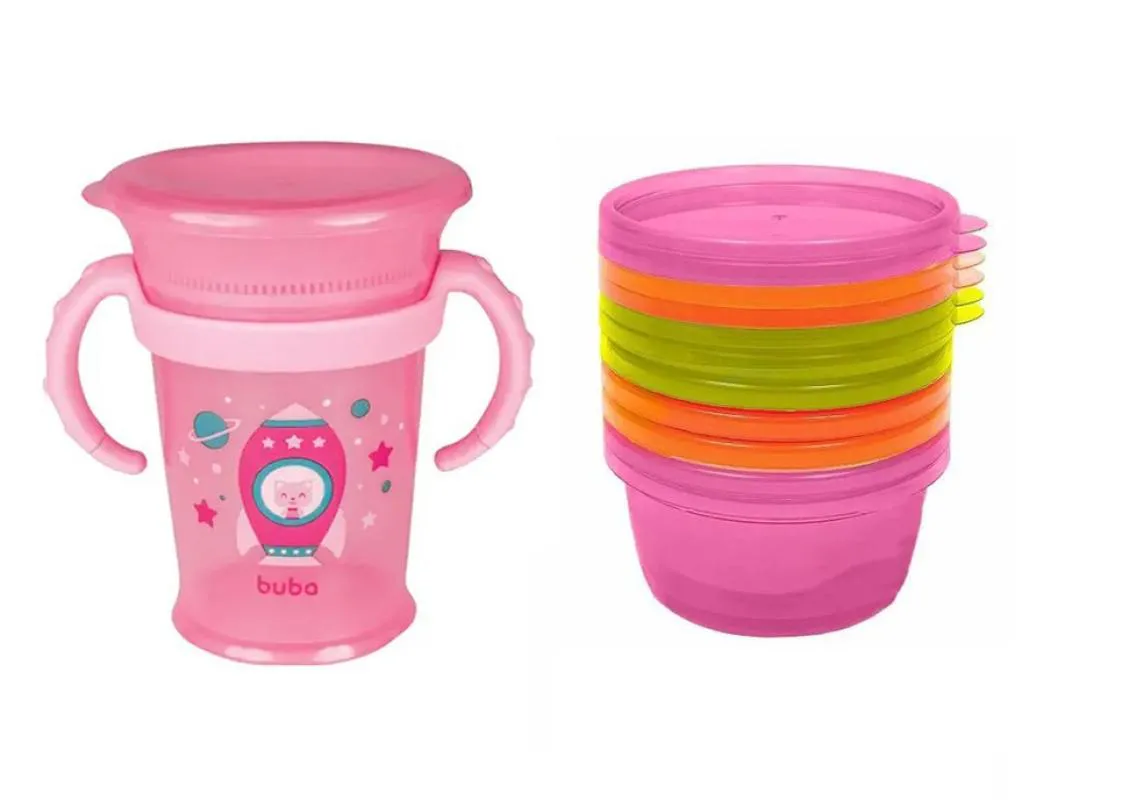 Kit Copo 360° 210Ml + Pote para Papinha C/6Und 180Ml Buba