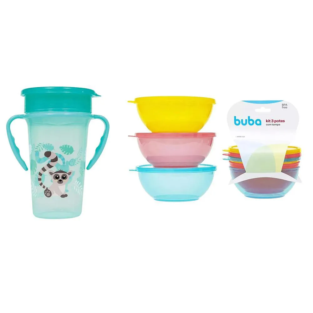 Kit Copo 360° 300Ml + Pote Bolws C/3Und Buba