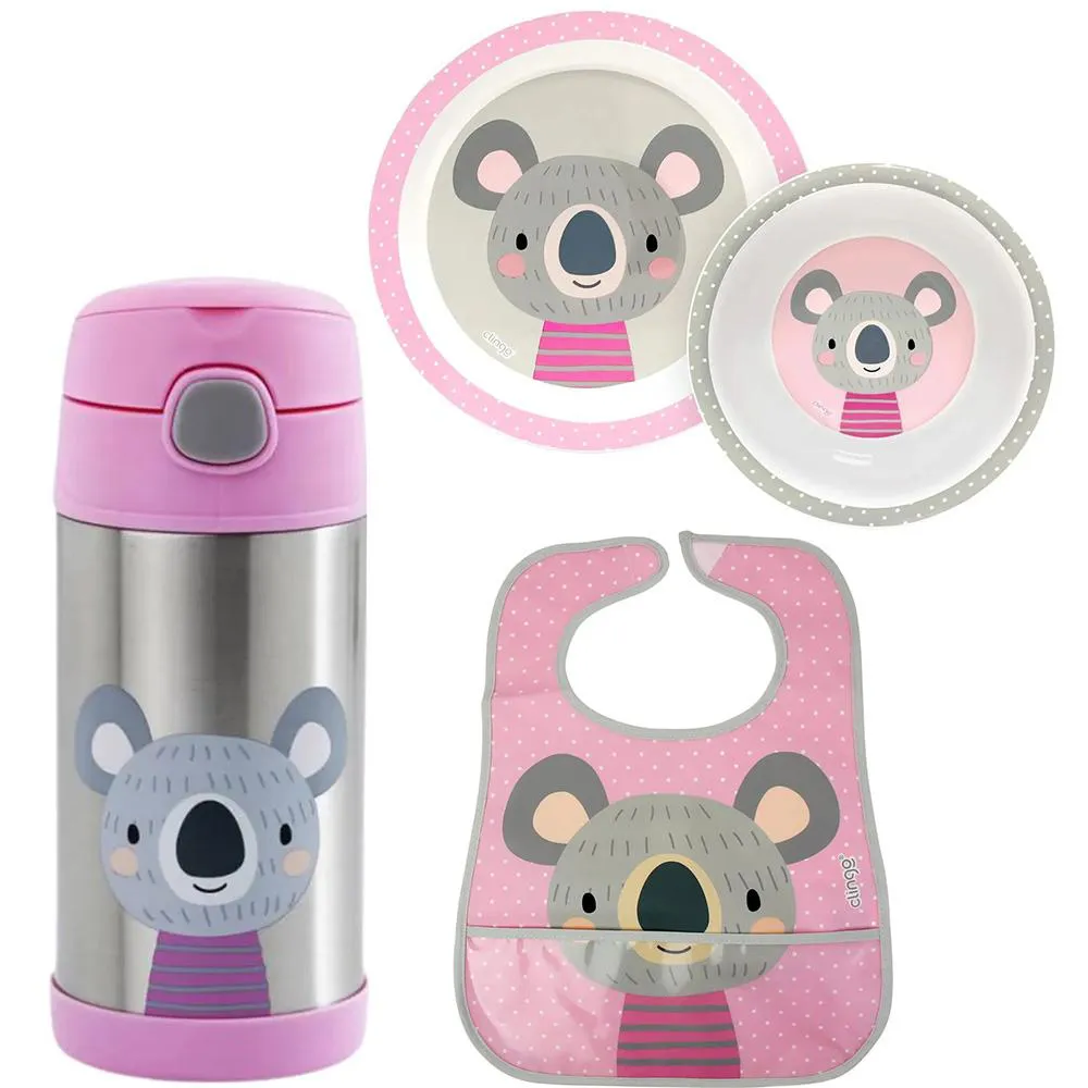 Kit Garrafinha 310Ml + Pratos + Babador Coala Clingo
