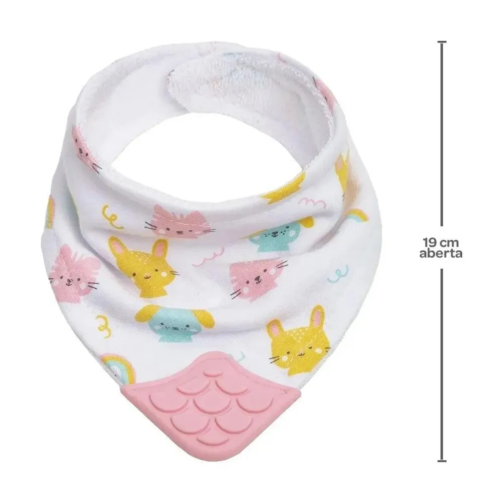 Kit Joelheira Infantil Antiderrapante +6M + Babador Bandana C/Mordedor Happy Friends Buba