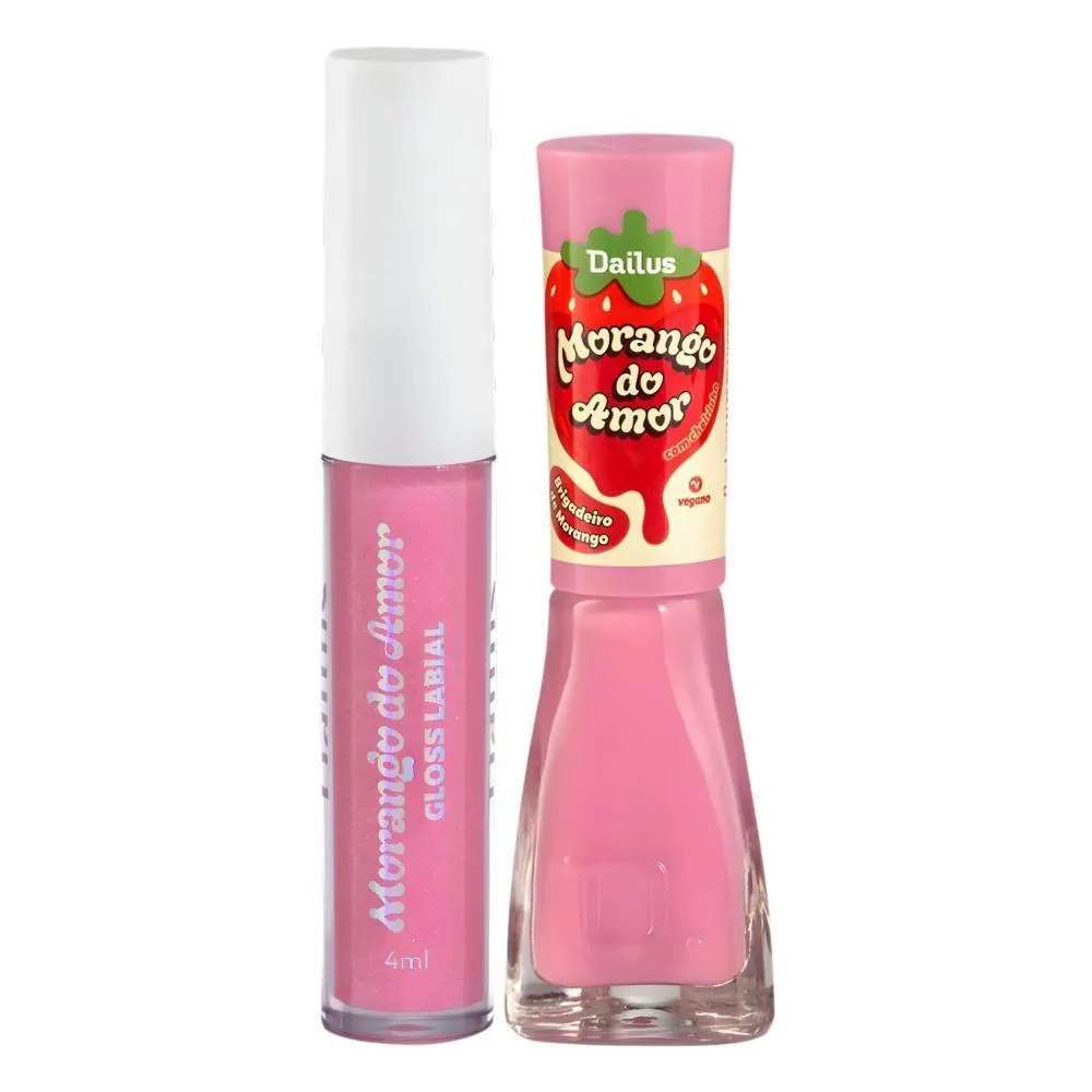 Kit Dailus Morango do Amor Brigadeiro de Morango: Gloss Labial 4Ml e Esmalte Cremoso 8Ml