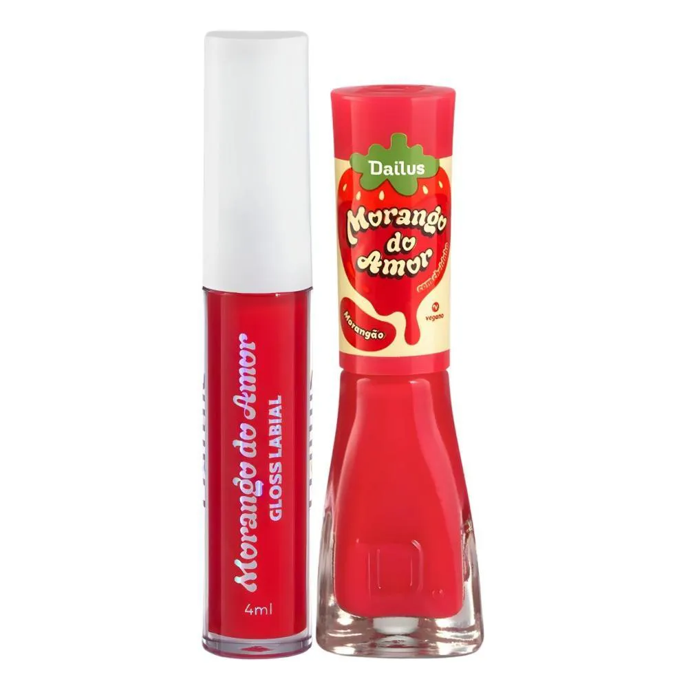 Kit Dailus Morango do Amor Morangão: Gloss Labial 4Ml e Esmalte Cremoso 8Ml