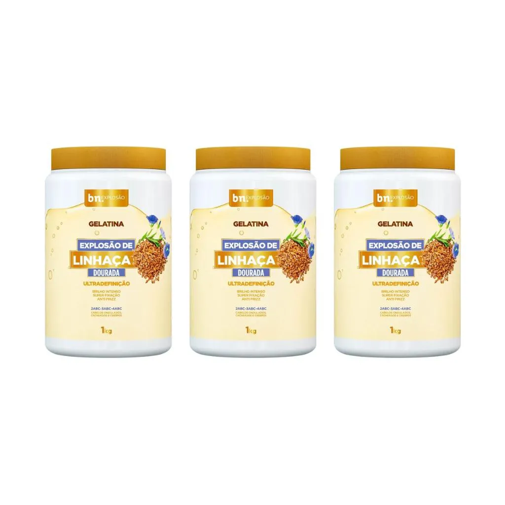 Gelatina Beleza Natural 1000G Explosao Linhaça - Kit C/ 3Un