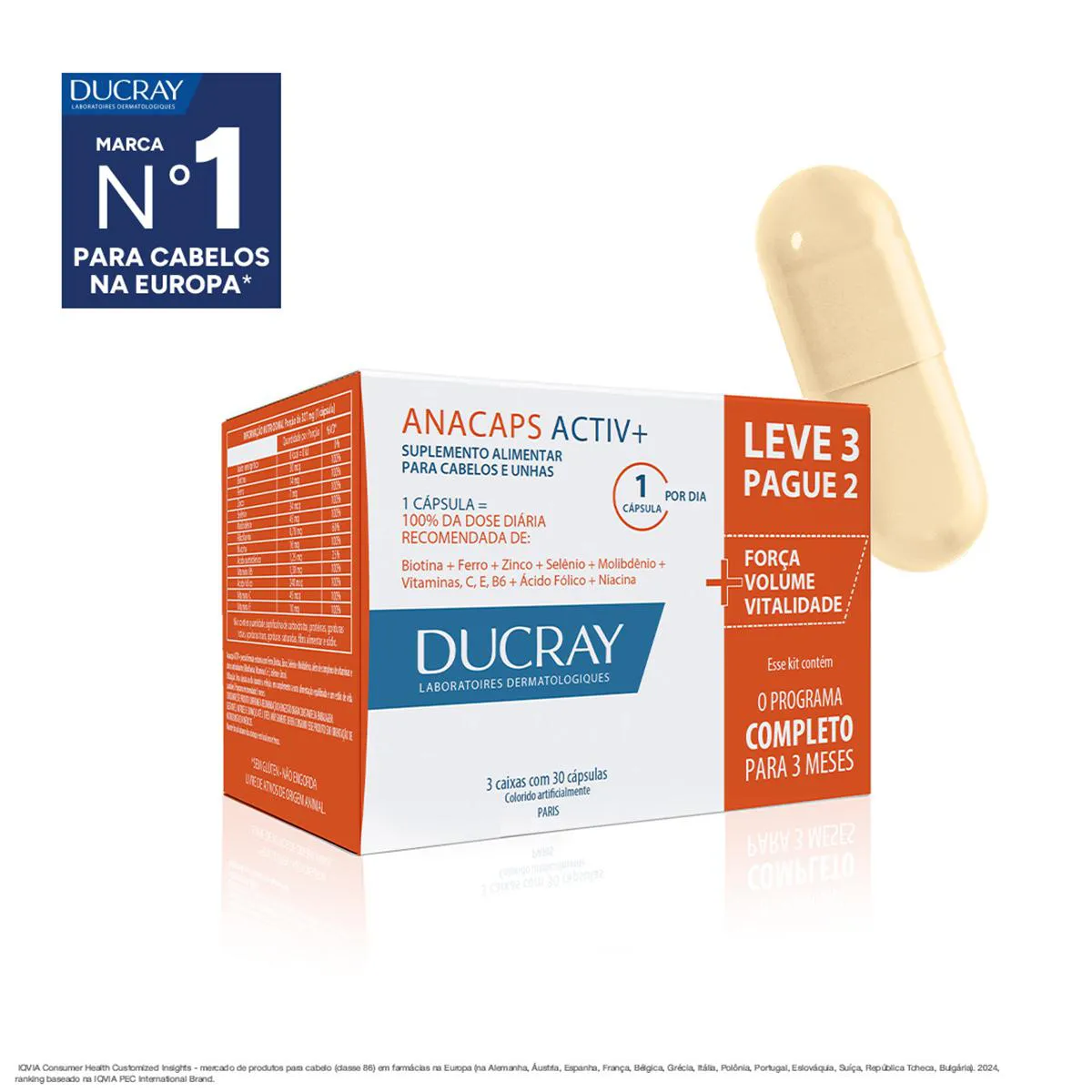 Polivitamínico Anacaps Activ+ Cabelos e Unhas 90 cápsulas