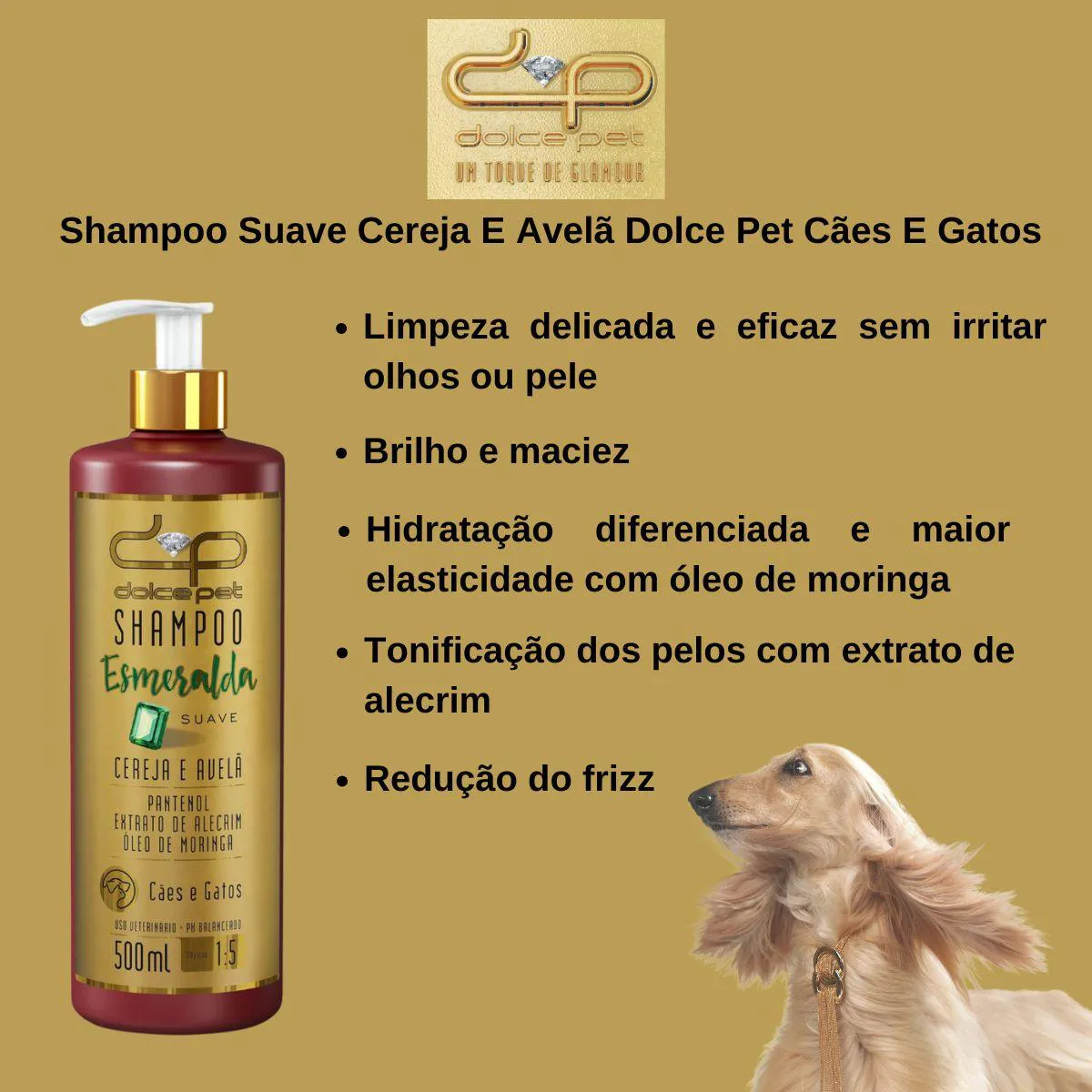 Kit 2 Shampoo Suave Cereja e Avelã Dolce Pet Cães e Gatos - 500 Ml