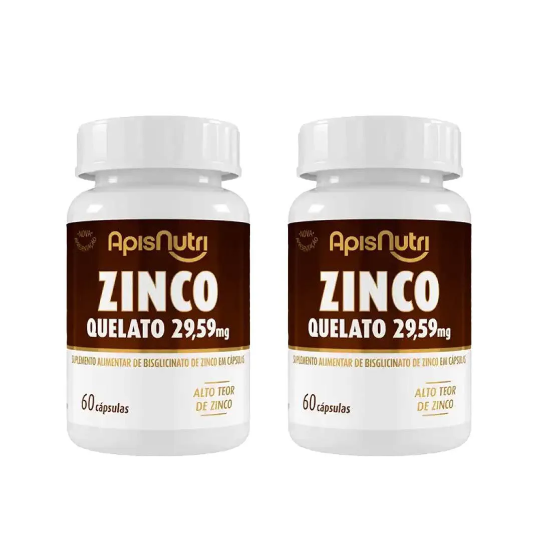 Kit 2 Zinco Quelato Suplemento 29Mg - 60 Caps - Apisnutri