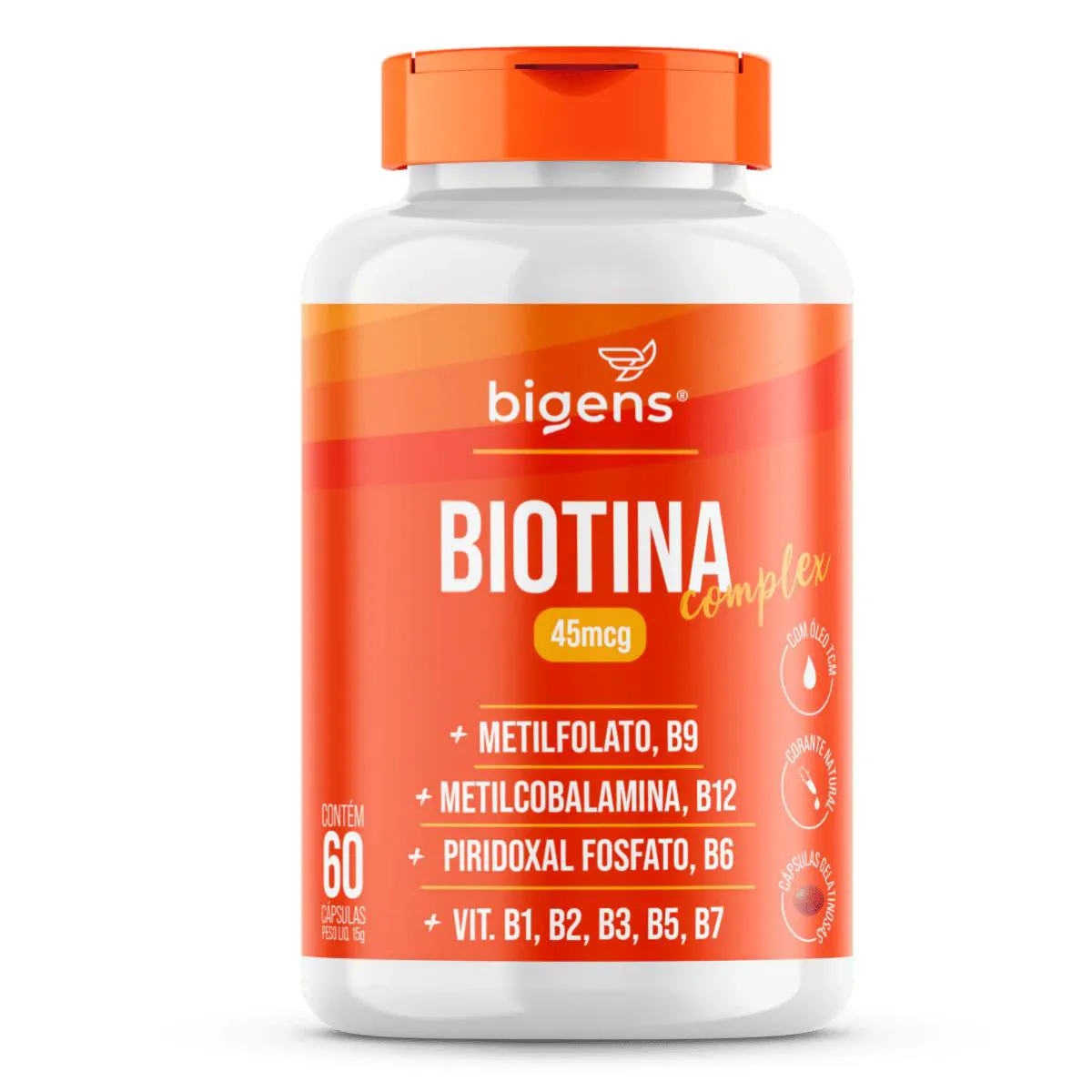 Biotina Complex 45Mcg Bigens 60 Capsulas SEM Sabor