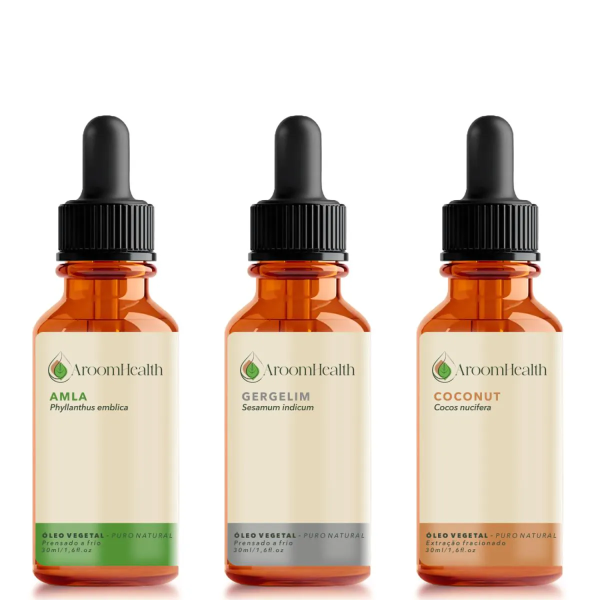 Kit de Óleos Vegetais Puro Natural – Amla, Gergelim e Coconut – 30 Ml Cada