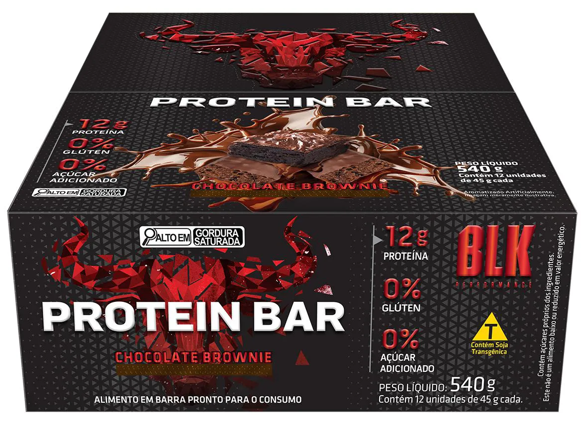 Protein Bar Blk - Barra de Proteína 12 Unidades # Original # Sabor Chocolate Brownie