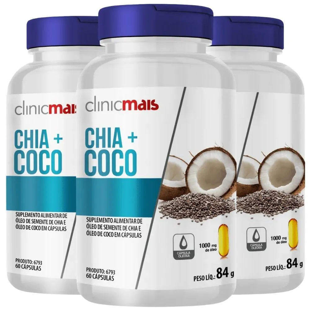 Kit 3X Óleo de Coco + Óleo de Chia 60 Cápsulas - Clinicmais