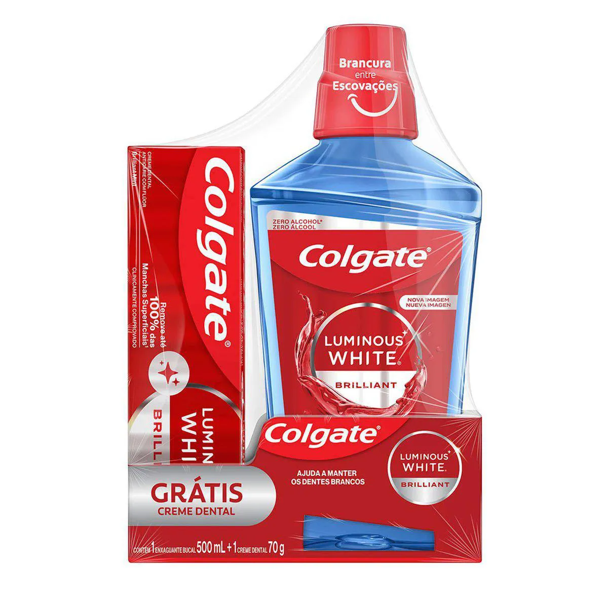 Kit Colgate Luminous White Enxaguante Bucal 500ml + Pasta de Dente 70g