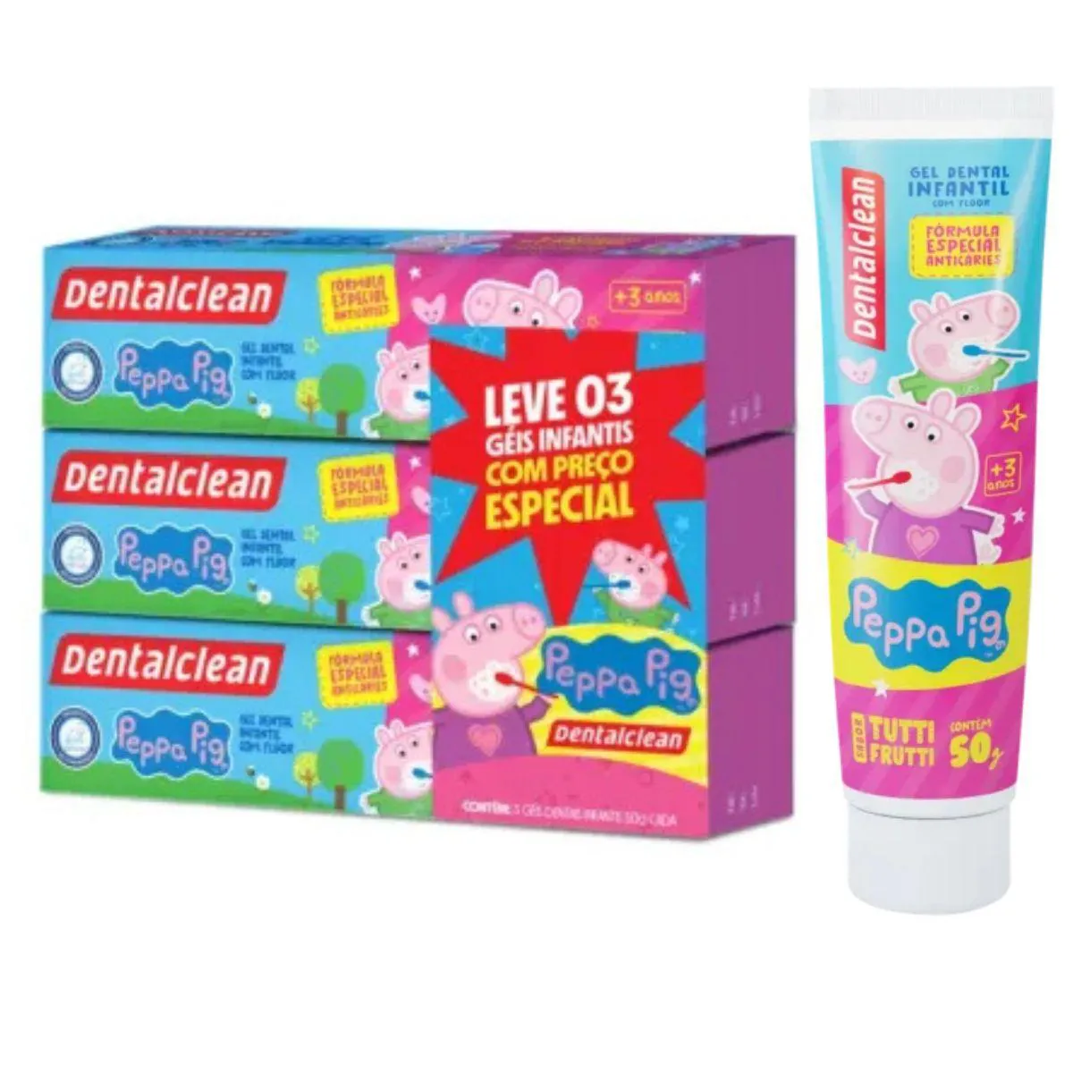 Pack 3 Gel Dental Infantil Peppa Pig com Fluor - Dentalclean