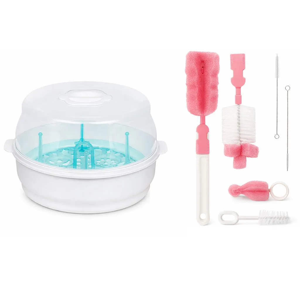 Esterilizador + Escova de Mamadeiras e Canudo Rosa Buba