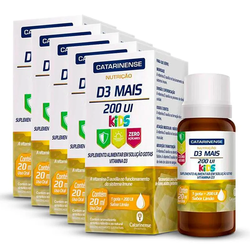 Kit 5 Vitamina D3 Mais Kids 200 Ui Catarinense 20Ml