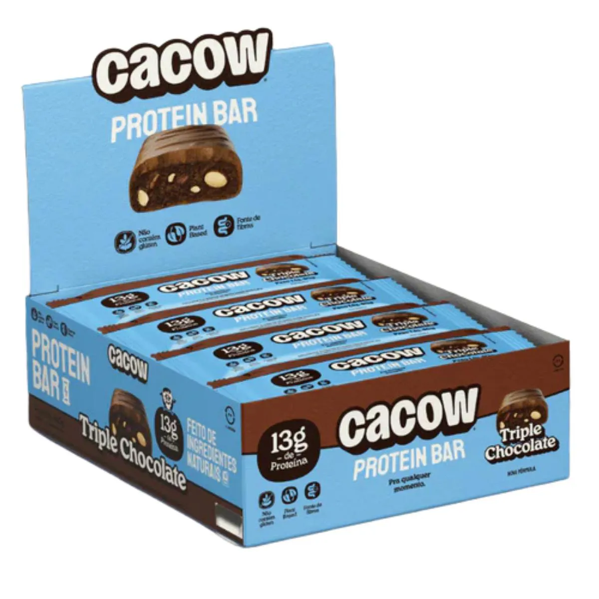 Barra de Proteina Vegana Cacow Triple Chocolate 12 Unidades 40G