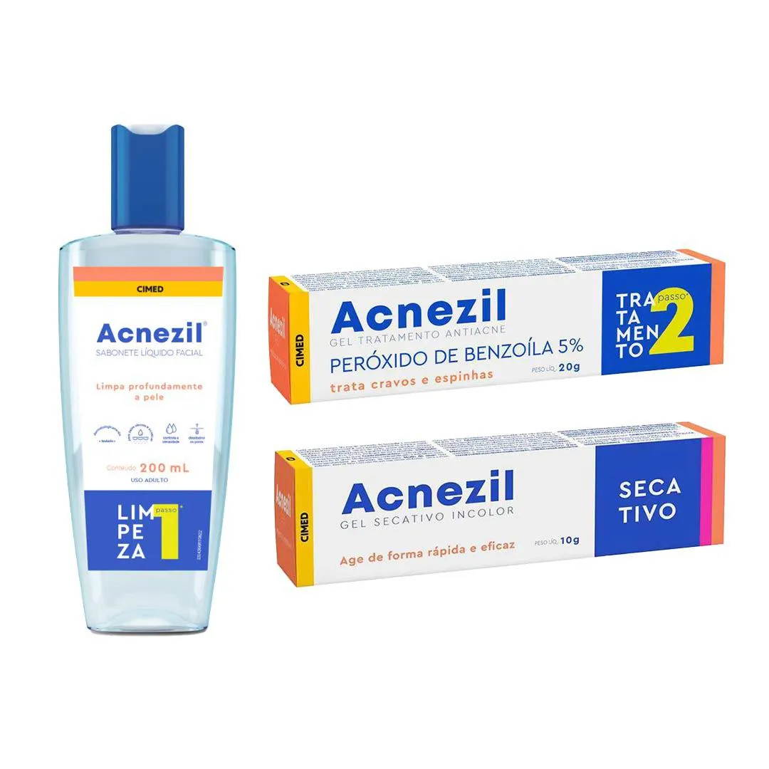 Kit Acnezil 3 Passos Sabonete Liq + Gel + Secativo - Cimed