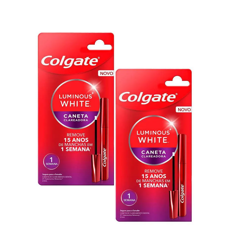 Kit 2 Canetas Clareadoras Colgate Luminous White Gloss 2.5Ml