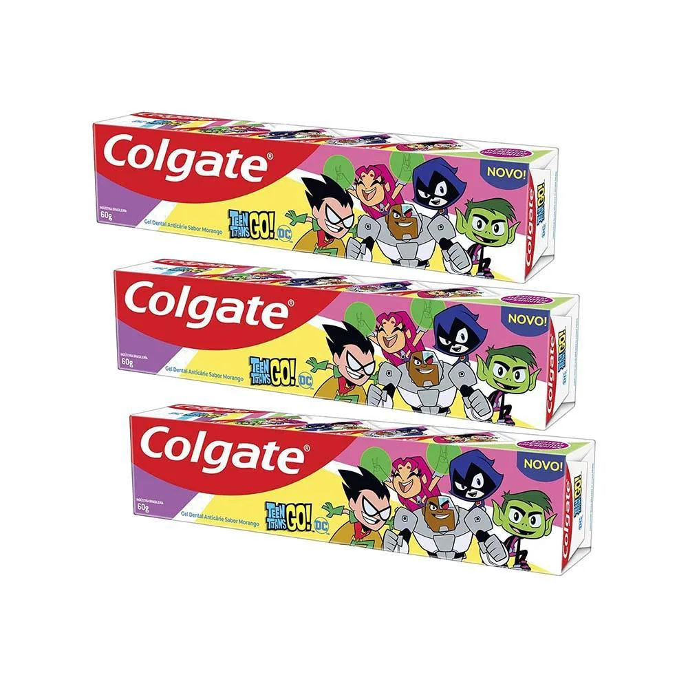 Kit 3 Cremes Dentais Kids Colgate Teen Titans Go 60G
