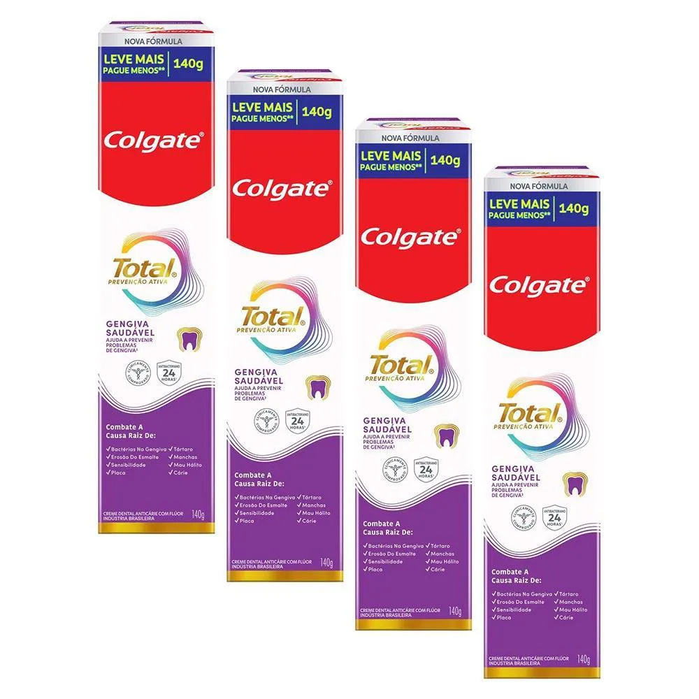 Kit 4 Cremes Dentais Colgate Total Gengiva Reforçada 140G