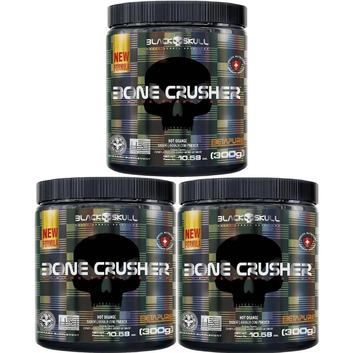 Kit 3X Bone Crusher Nova Fórmula - 300G Hot Orange - Black Skull