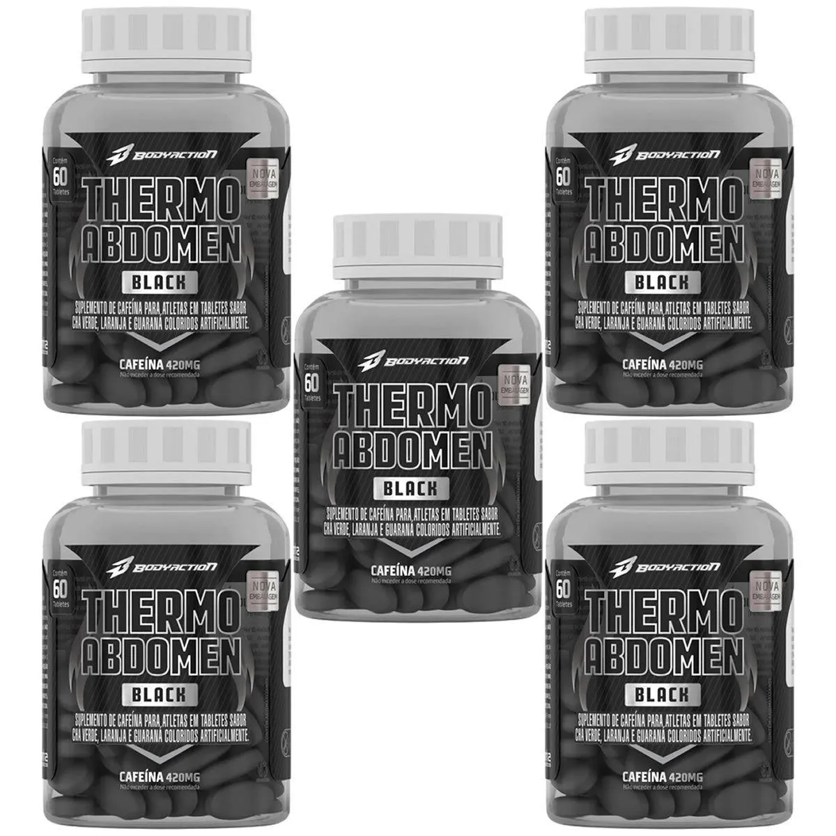 Kit 5X Thermo Abdomen Black - 60 Comprimidos - Bodyaction