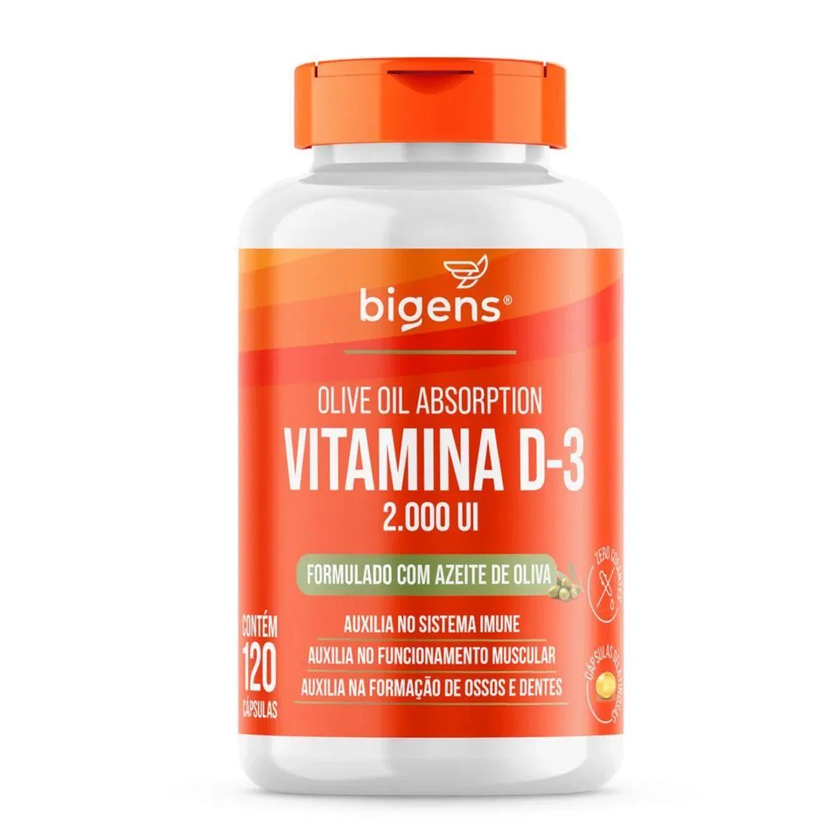 Vitamina D3 2000Ui Óleo de Oliva - 120 Cápsulas - Bigens