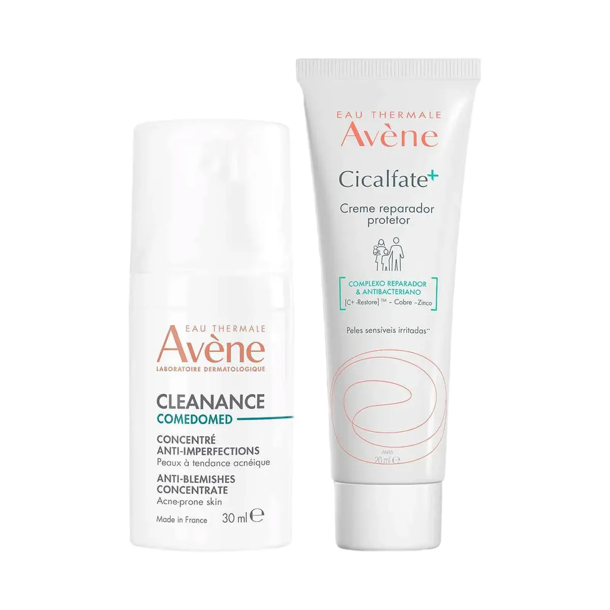 Kit Avène Sérum Corretor Facial Antiacne Cleanance Comedomed 30ml + Creme Reparador Cicalfate+ 20ml