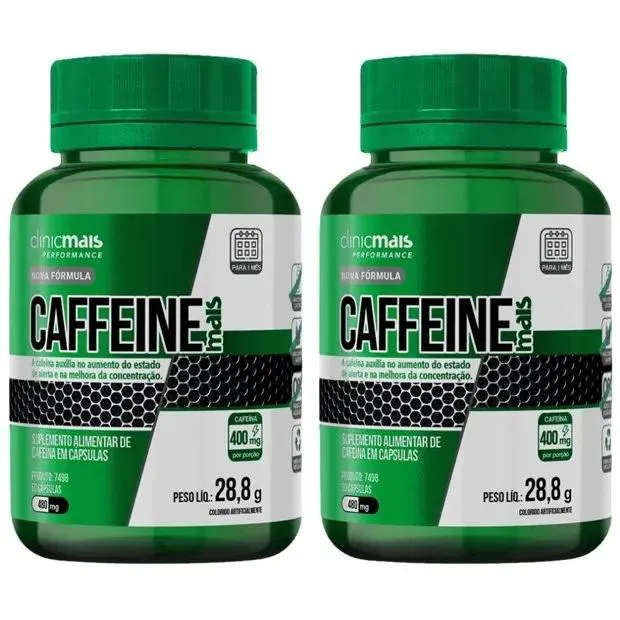 Kit 2x Caffeine Mais (cafeína Pura) 400mg 60 cápsulas - Clinicmais