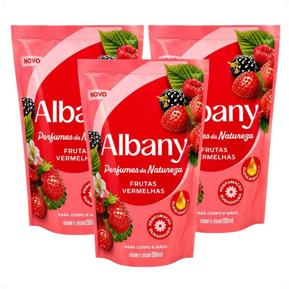 Kit Frutas Refil Sabonete Líquido Corpo e Mãos Frutas Vermelhas 200Ml com 3