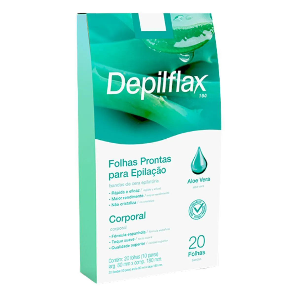 Folhas Prontas Corporais Depilação Cera Depilflax Aloe Vera 20Un
