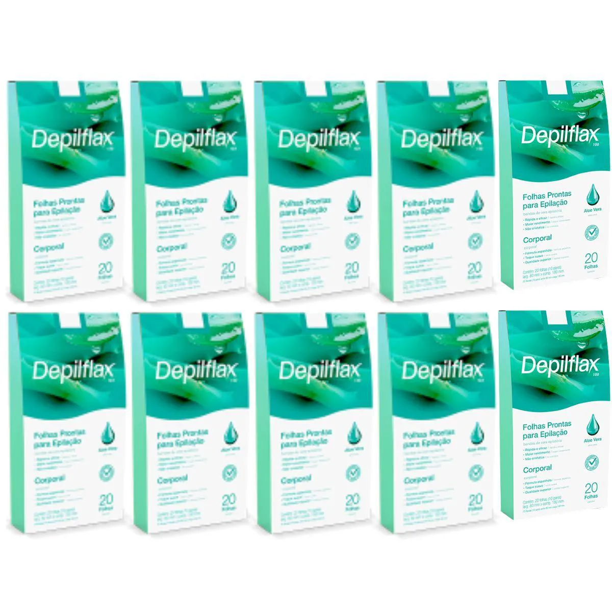 Kit 10 Folhas Prontas Corporais Depilação Cera Depilflax Aloe Vera 200Un