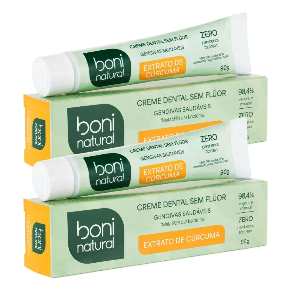 Kit 2 Creme Dental Boni Natural Hortela e Curcuma 90G