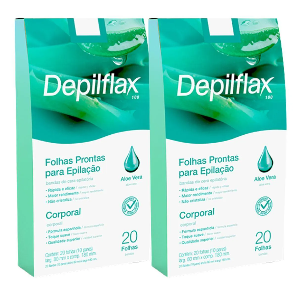 Kit 2 Folhas Prontas Corporais Depilação Cera Depilflax Aloe Vera 40Un